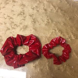 Luxury hand-made red patent leather scrunchies.